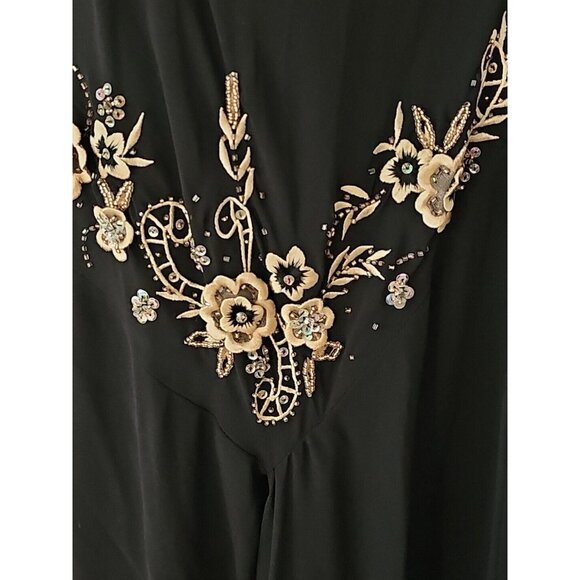 Y2K Vintage Black Asymmetrical Slip Dress  Beaded Applique Sz 10  Flapper 20's - Picture 3 of 7